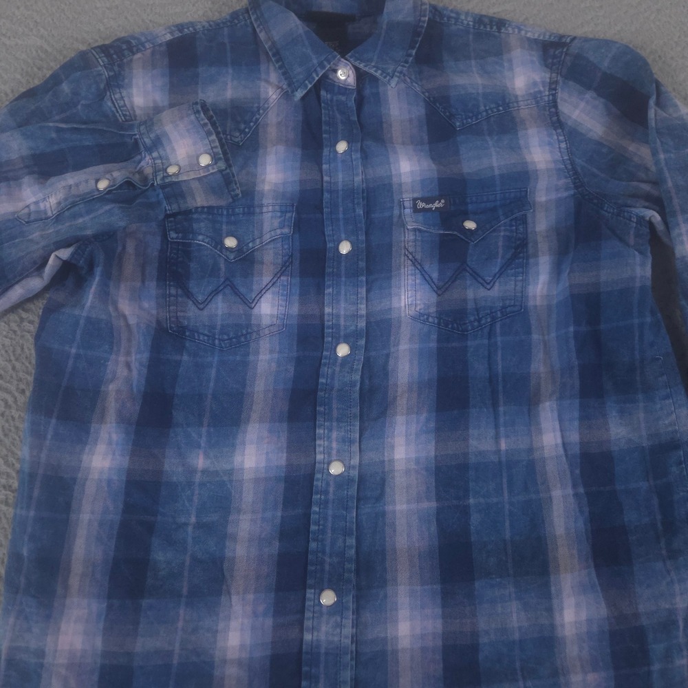 Wrangler Shirt Womens S Blue Plaid Pearl Snap Cotton Retro Western Yoke Pocket